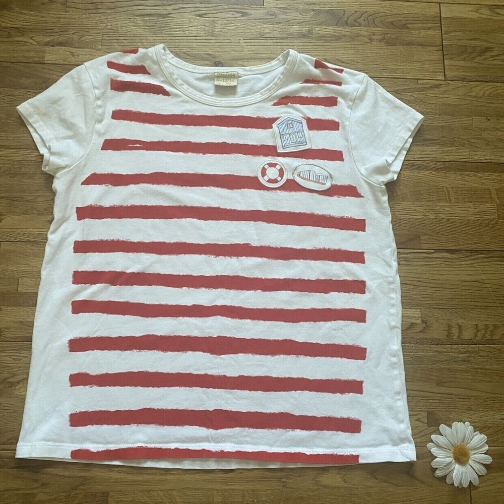 Zara Shirt‎ With Red Stripes And Patches Size 13/14